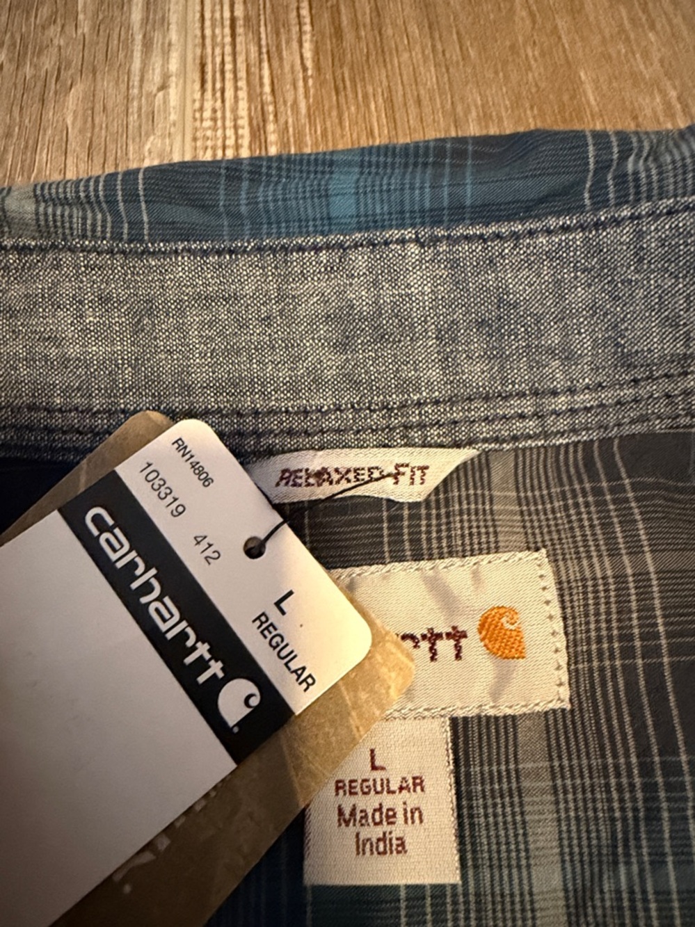 Carhartt Relaxed Fit Blue and Gray Plaid Long-Sleeve Button-Up Shirt - Picture 2 of 6